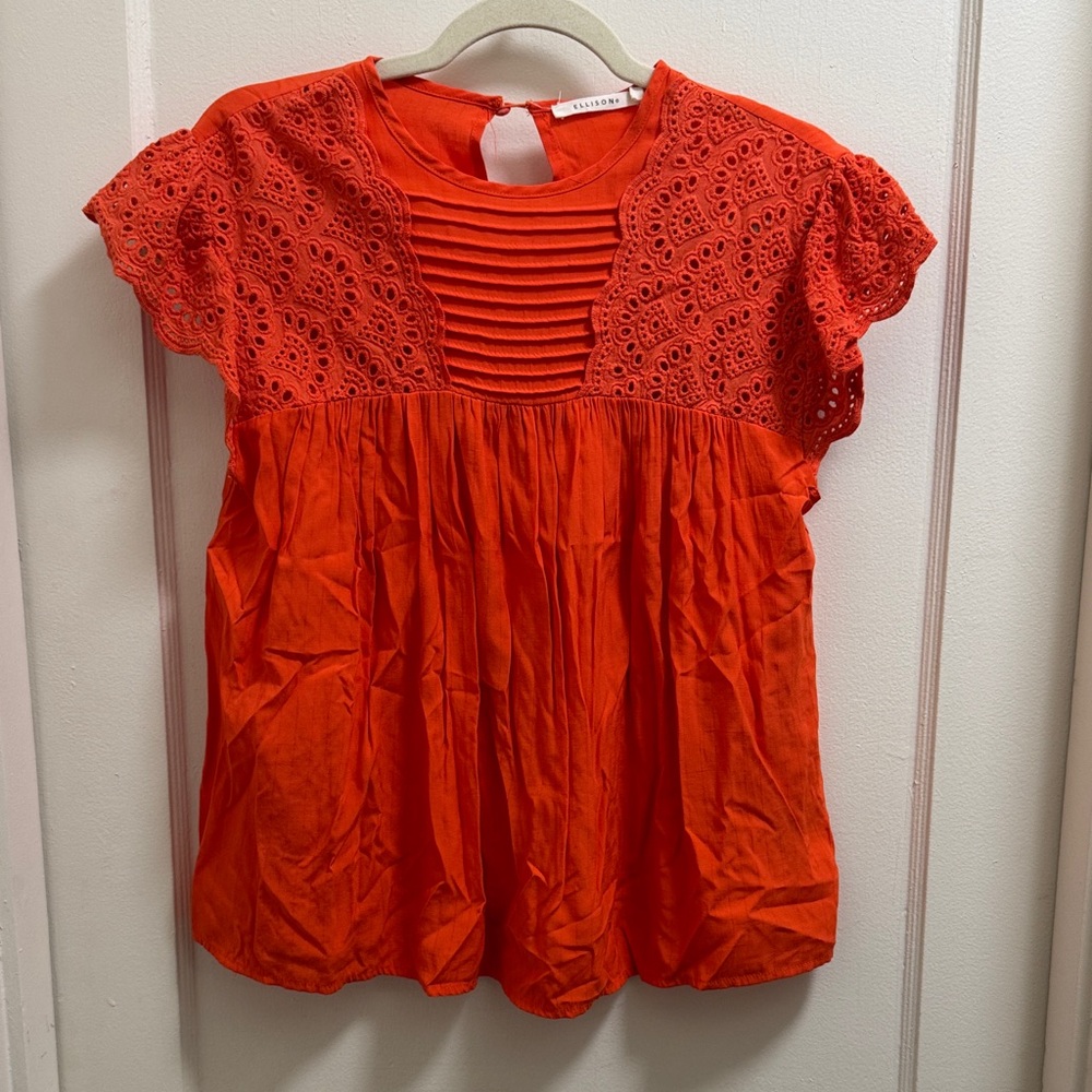 Ellison Bright Orange Lace Detail Top